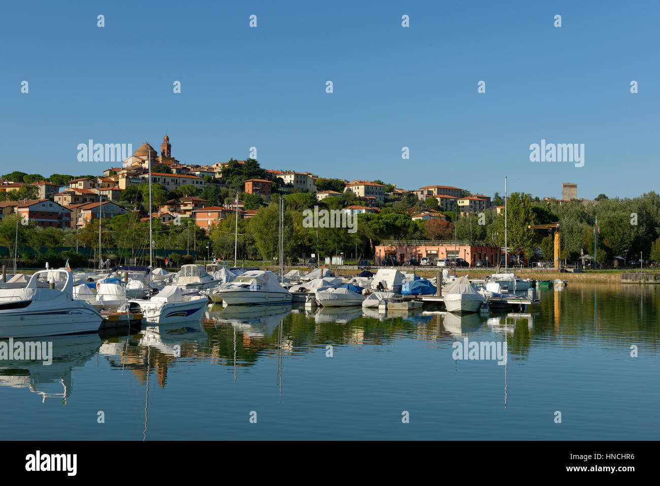 Hafen, Castiglione del Lago, Lago Trasimeno, Umbrien, Italien Stockfoto