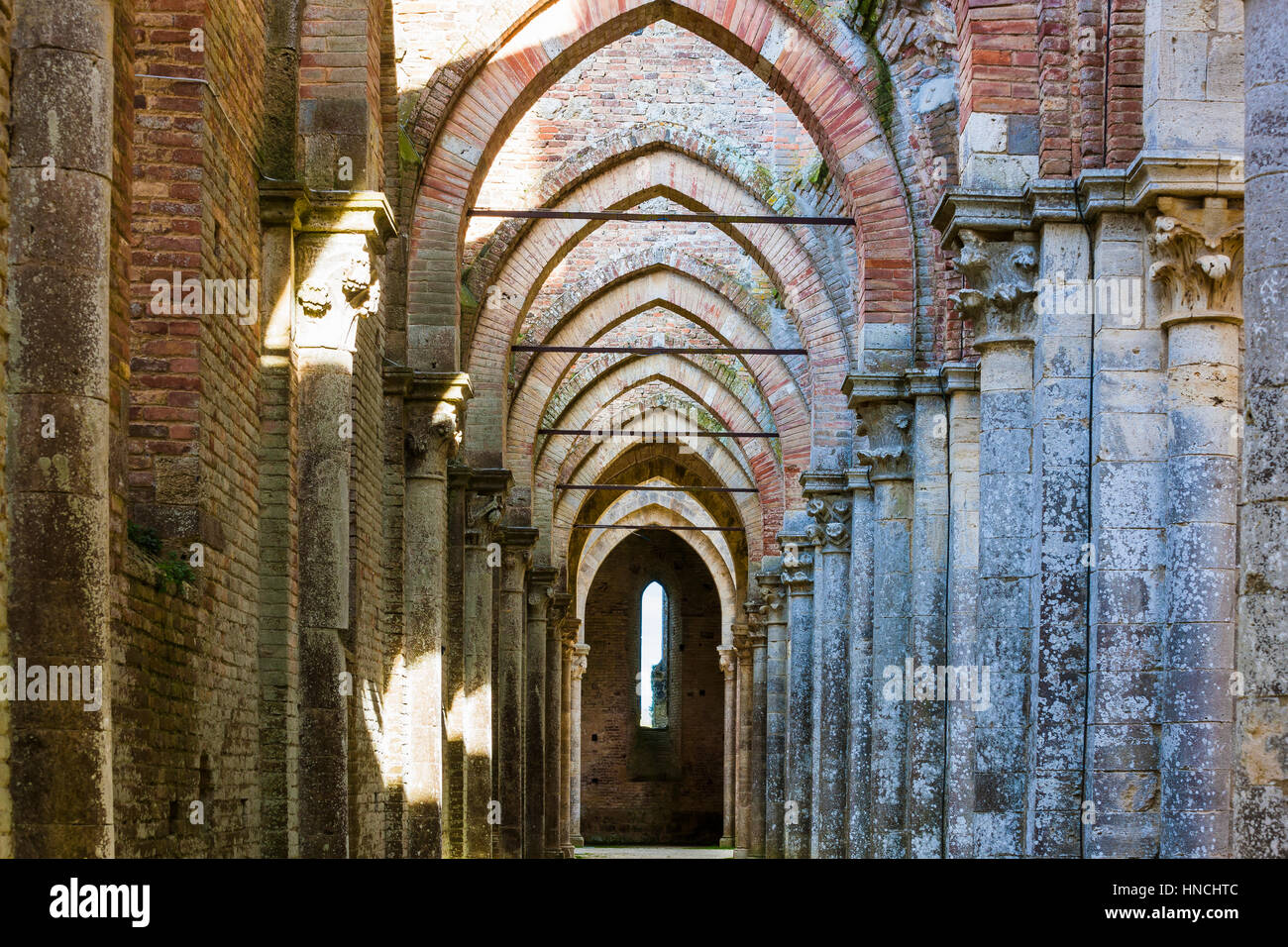 Ruinen der Abtei San Galgano, Chiusdino, Toskana, Italien Stockfoto