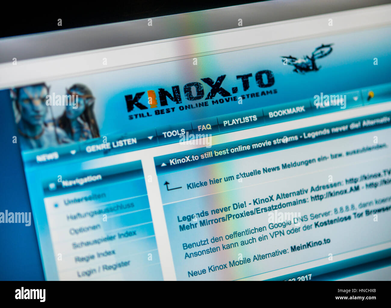 Kinox, Kinox.to, Deutsch illegale Streaming-Seite, Verstöße gegen das Urheberrecht, Homepage, Logo, Internet, Screenshot Stockfoto