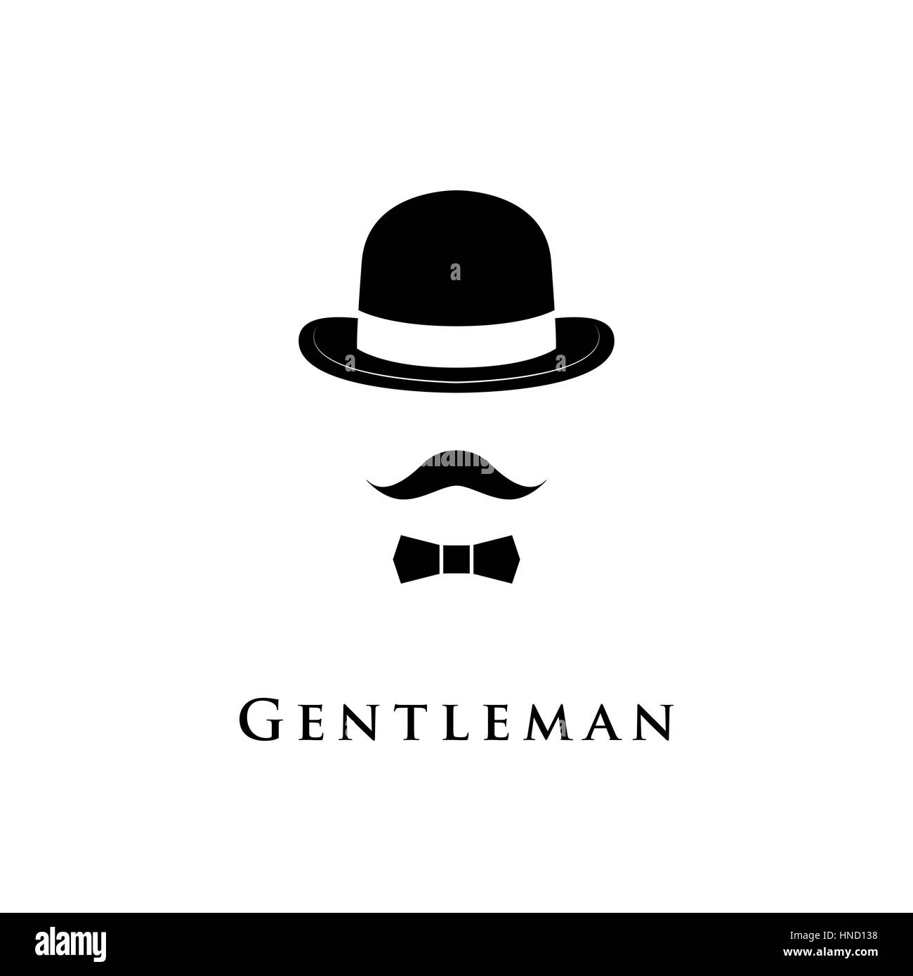 Vintage Silhouette der Bowler, Schnurrbärte und die Fliege. Vektor-Illustration eines Gentlemans. Logo-Vorlage eines Gentlemans Club. Stock Vektor