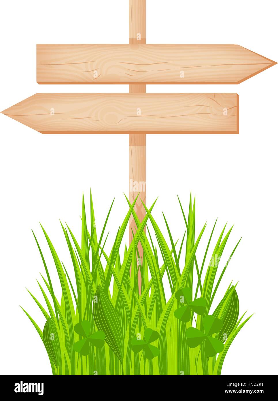 Aus Holz zwei gegenüber Pfeile Schild mit Ästen und Rissen an einem Mast am Rasen Vektor-illustration Stock Vektor