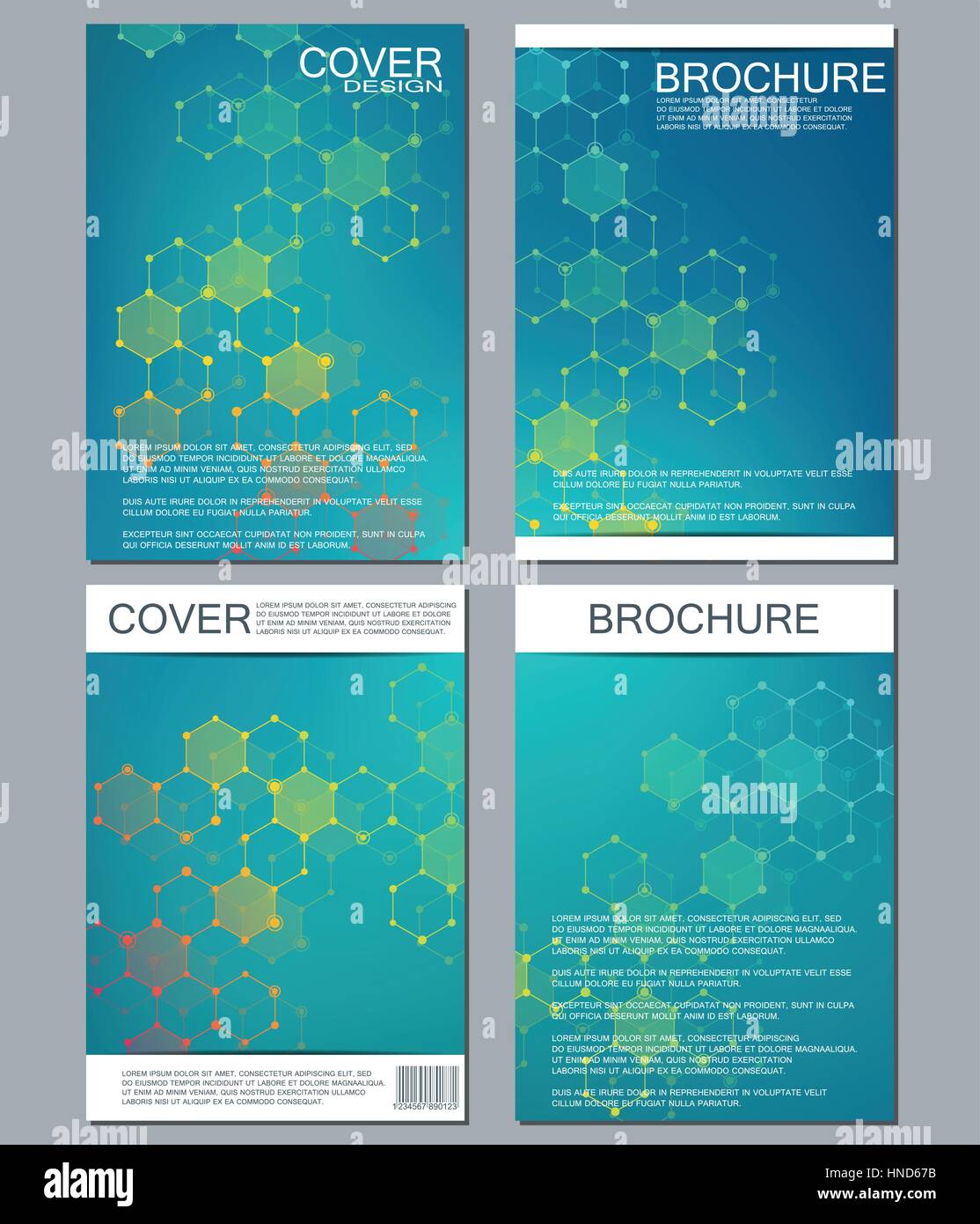 Reihe von Business-Vorlagen für Broschüre, Flyer, Cover-Magazin im A4-Format. Struktur-Molekül DNA und Neuronen. Geometrischen abstrakten Hintergrund. Medizin, Stock Vektor