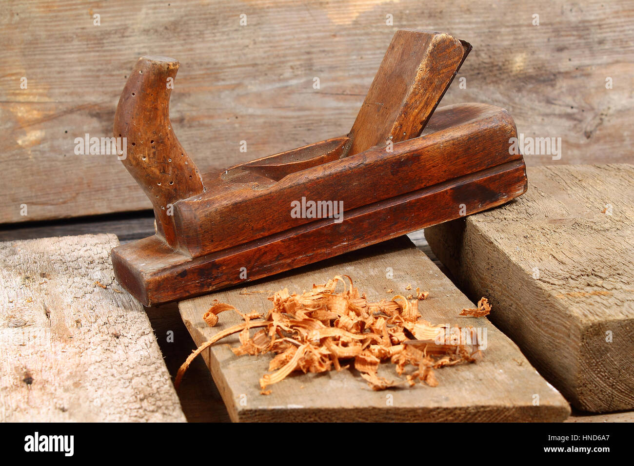 Hackschnitzel - Schreiner - Tischler-Werkzeuge Stockfoto