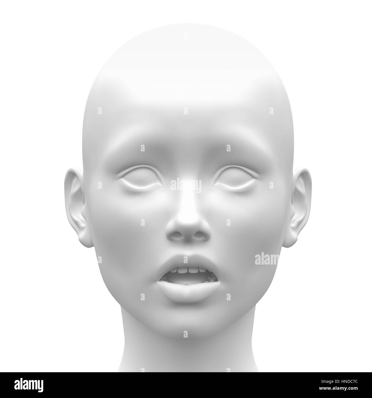 Leere weiße weibliche Angst Gesicht Emotion - Vorderansicht Stockfoto