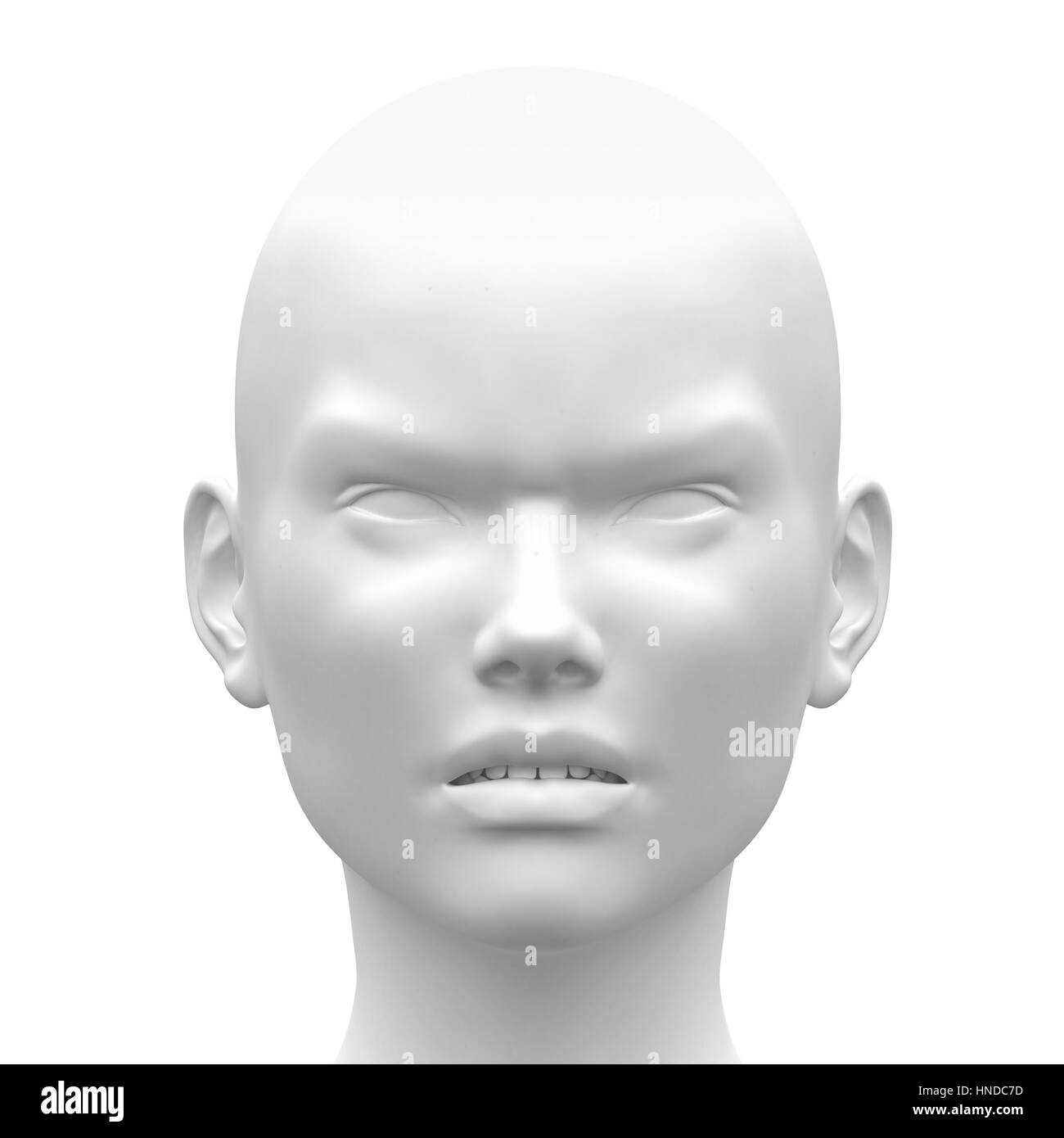 Leere weiße weibliche böse Gesicht Emotion - Vorderansicht Stockfoto