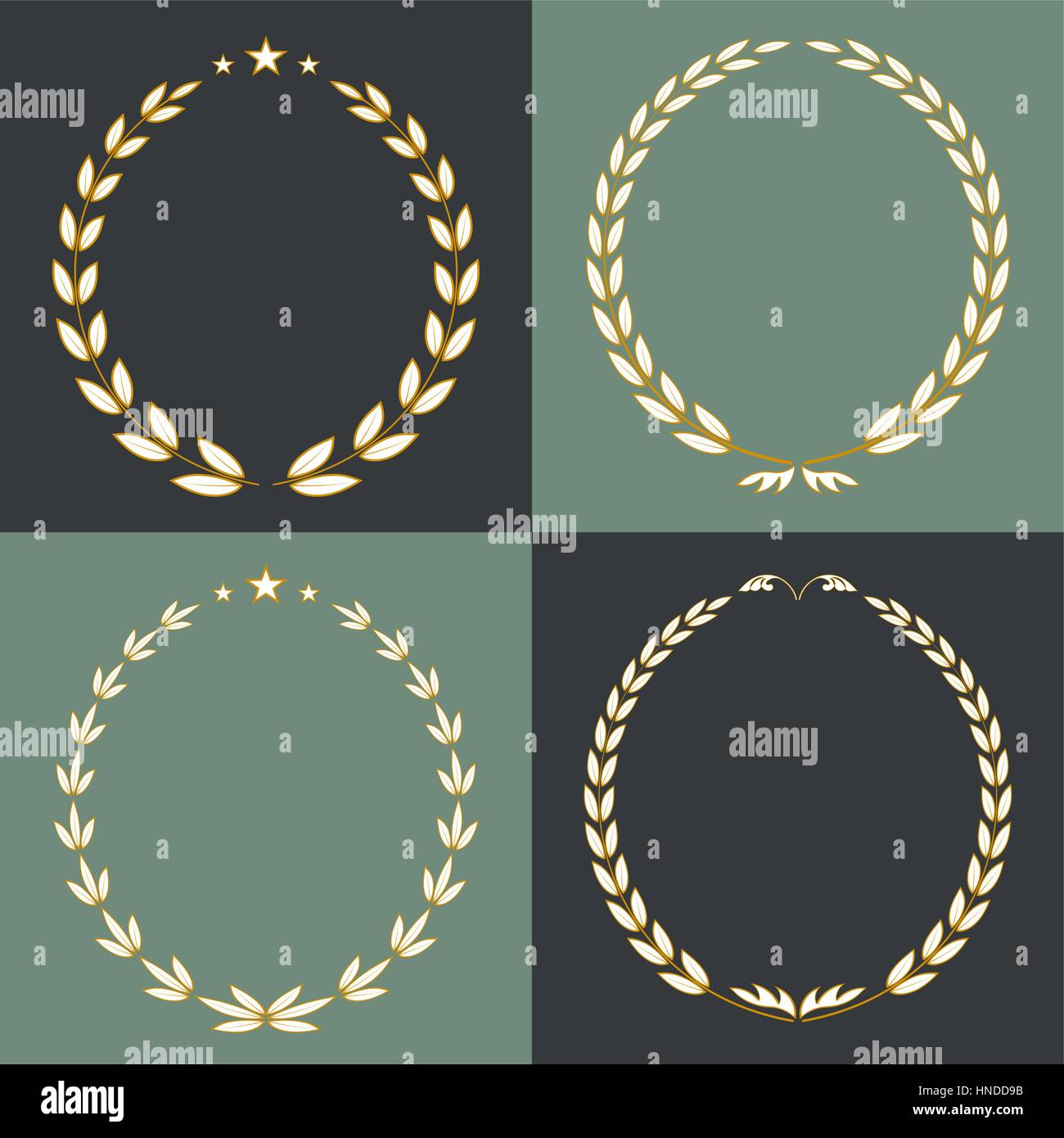 Sammlung von vier Lorbeerkränze mit einem Platz für den Text. Stilvolle kreativen Rahmen. Satz. Vektor-Illustration für Ihr design Stock Vektor