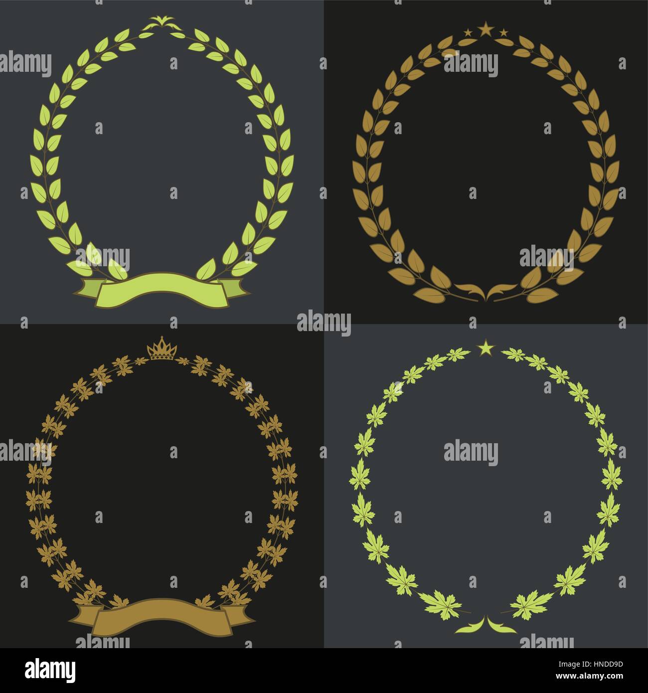 Sammlung von vier Lorbeerkränze mit einem Platz für den Text. Stilvolle kreativen Rahmen. Satz. Vektor-Illustration für Ihr design Stock Vektor