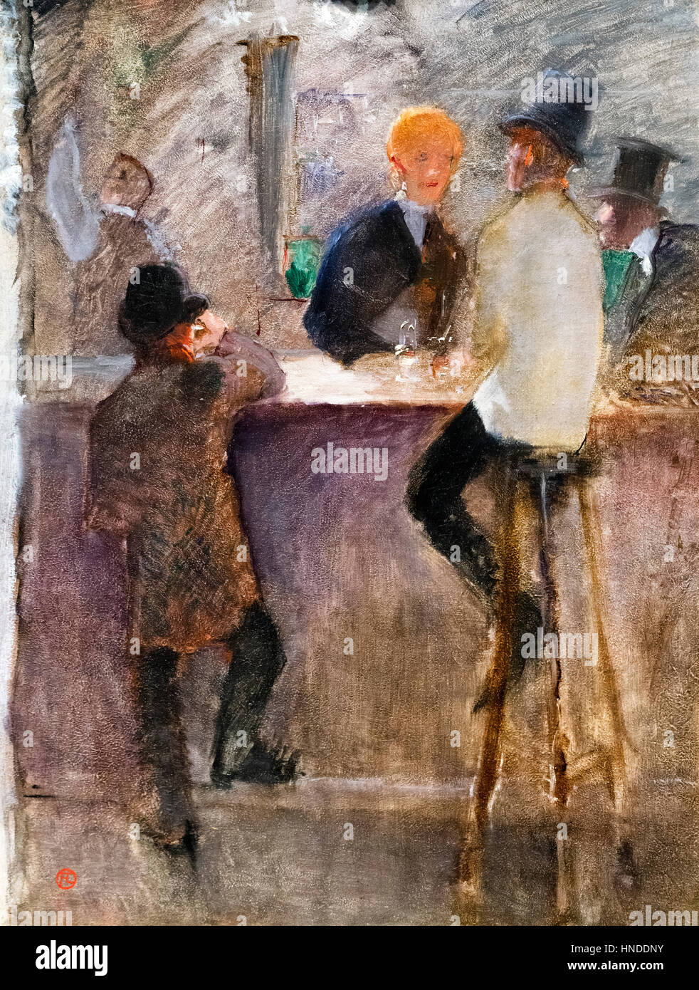 Toulouse-Lautrec Gemälde. "An der Bar" von Henri de Toulouse-Lautrec (1864-1901), Öl auf Leinwand, c.1886. Stockfoto
