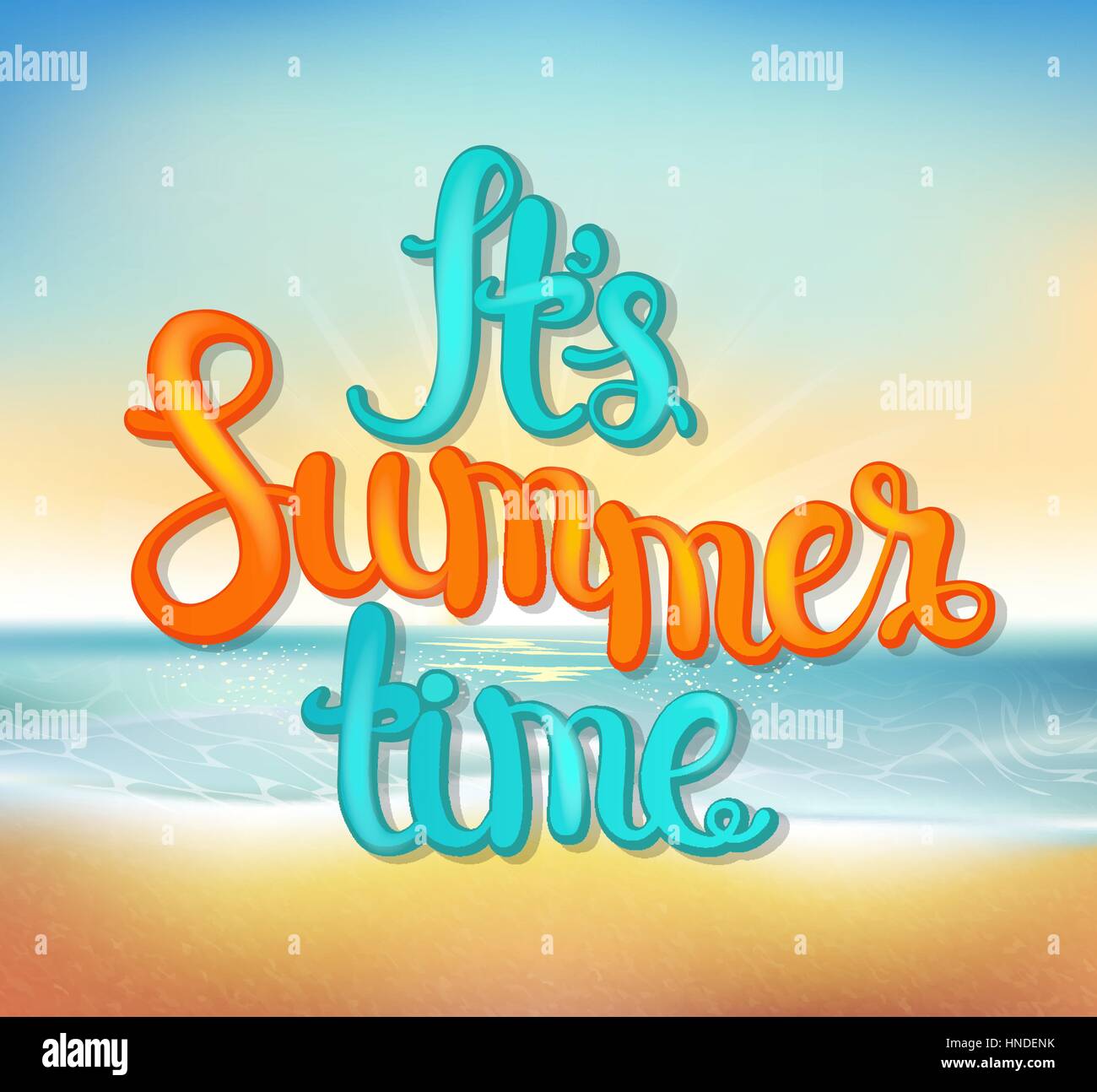 Sommer Strand Hintergrund mit Hand gemacht kalligraphische Inschrift. Sommer-Typografie-Design, Vektor-Illustration. Stock Vektor