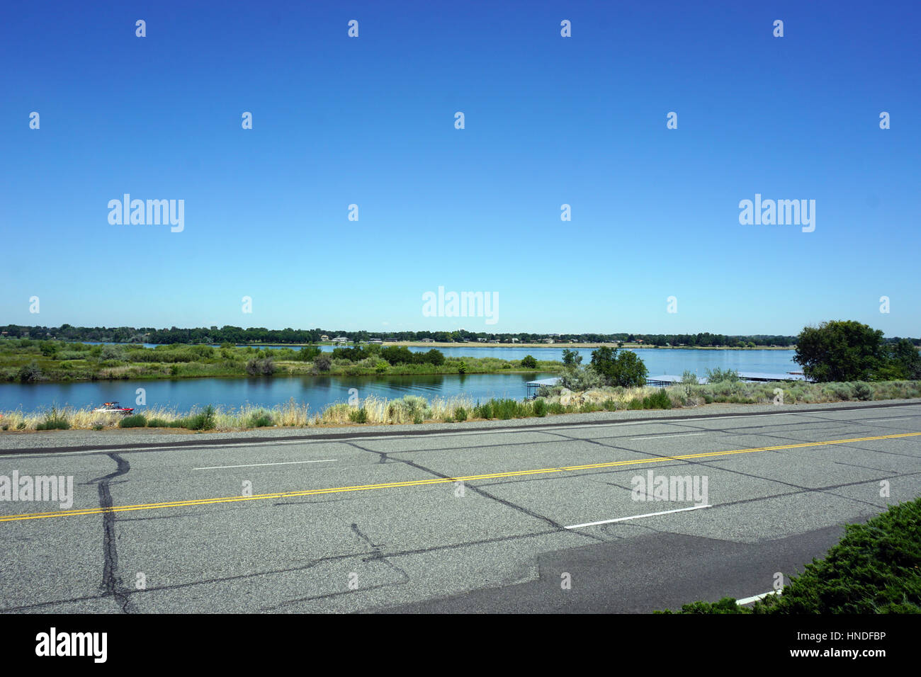 Zusammenfluss von Yakima und Columbia Rivers Stockfoto