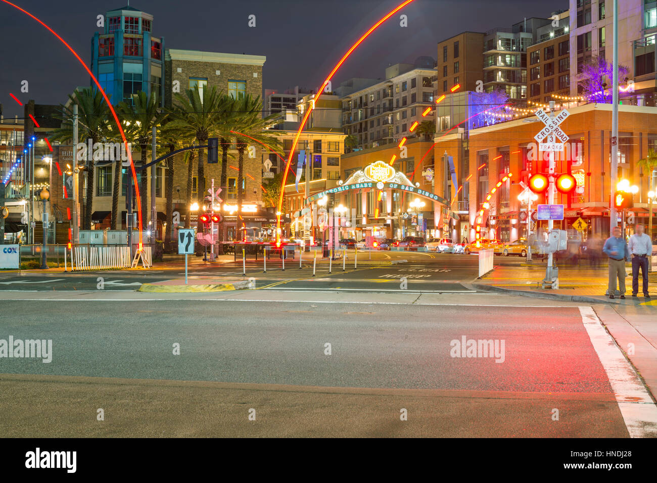 Gaslamp Quarter Leuchtreklame. Die Innenstadt von San Diego, Kalifornien, USA. Stockfoto