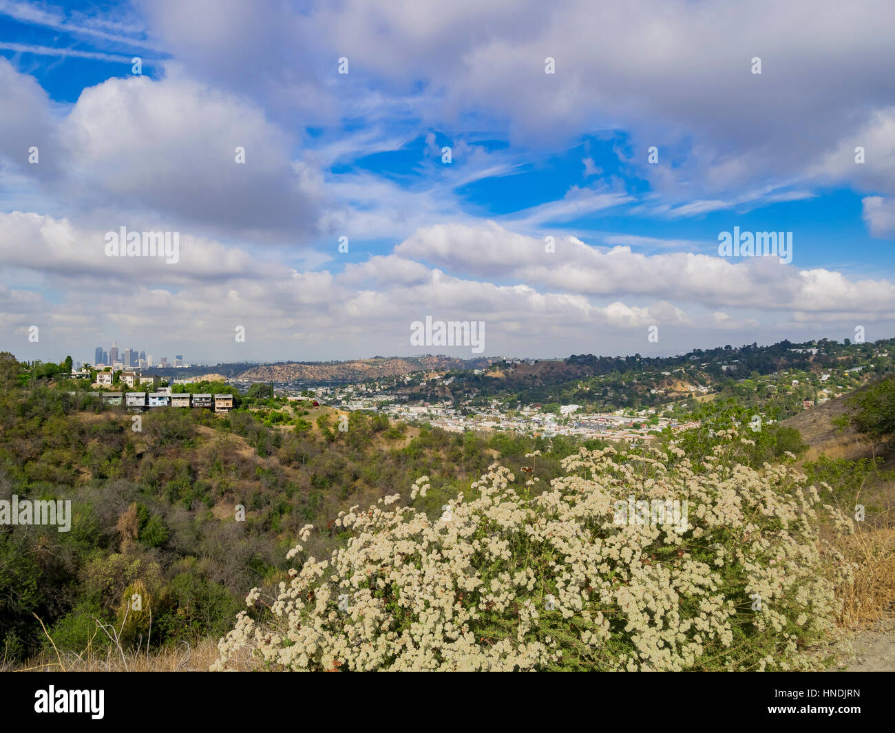 Los Angeles Skyline der Innenstadt von Ernest E. Debs Regional Park ...