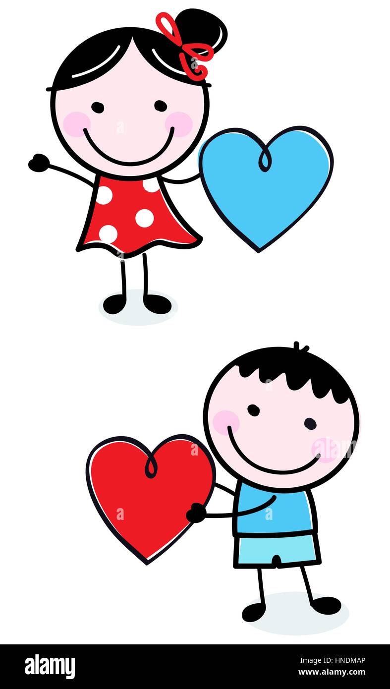 Illustration Der Gluckliche Kinder Mit Herzen Isoliert Auf Weiss Kinder Kunst Illustration Marketing Medien Stockfotografie Alamy