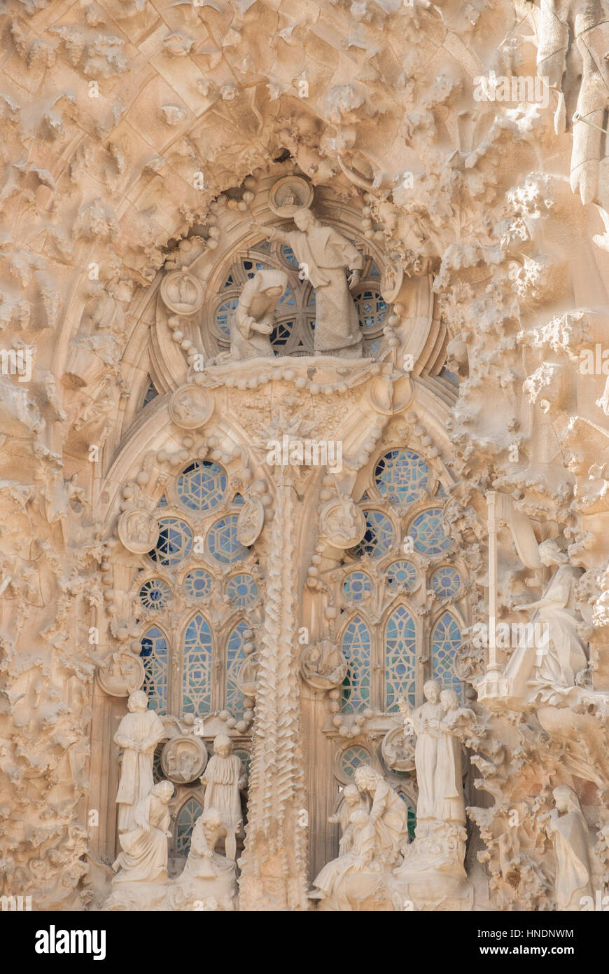 Äußeres Detail der Kirche La Sagrada Familia von Antoni entworfen Gaudí in Barcelona Stockfoto
