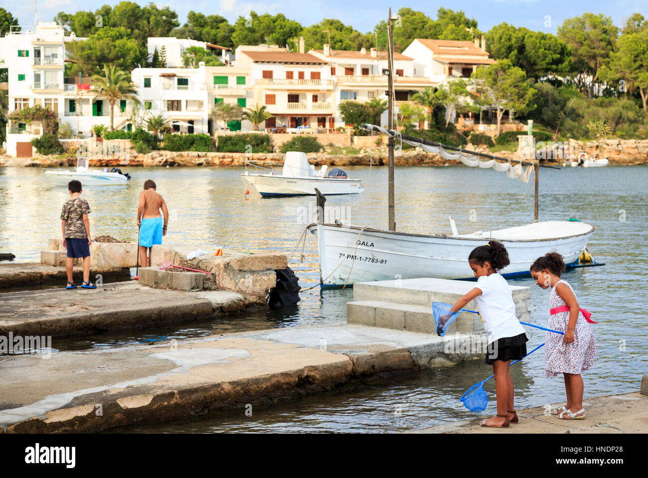 Kai an der Marina bei Portopetro, Mallorca Stockfoto