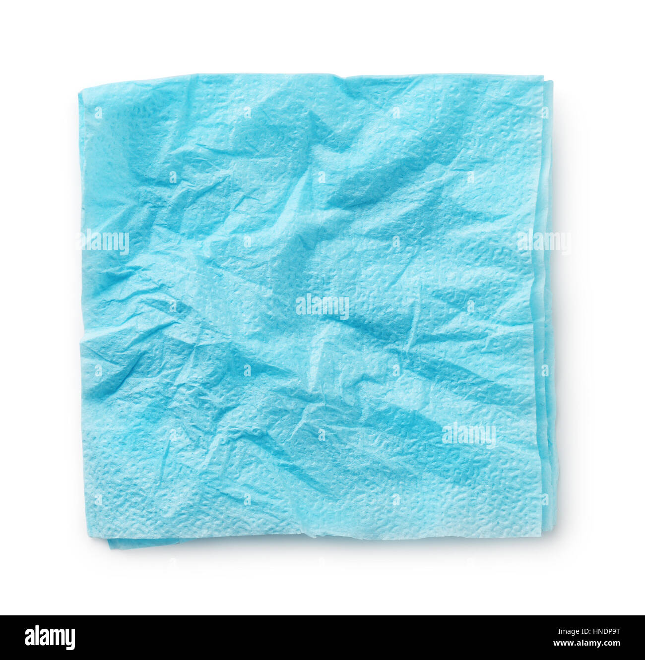 Blaue zerknittertes Papierserviette isoliert auf weiss Stockfoto