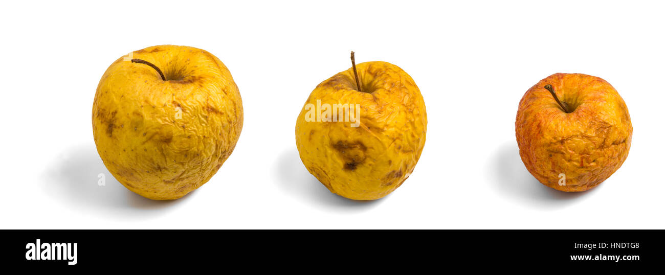 Drei faule Äpfel auf einem weißen Hintergrund isoliert Stockfoto