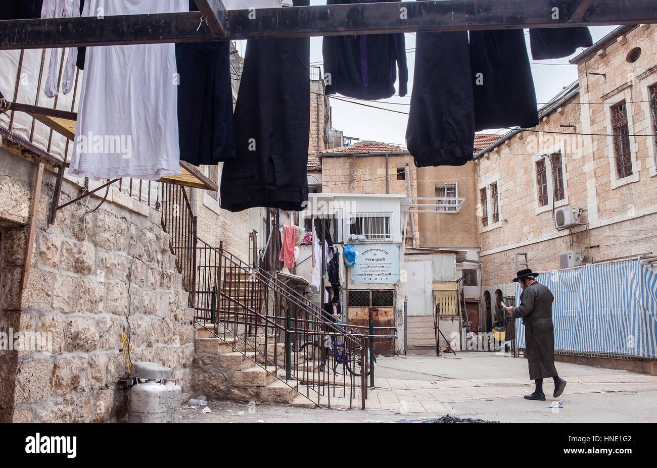Orthodoxe Juden, Mea Shearim Viertel, Jerusalem, Israel. Stockfoto