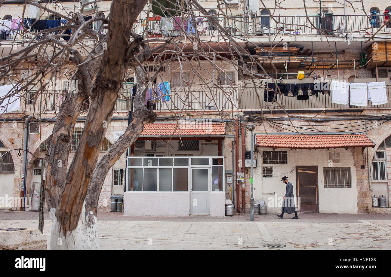 Orthodoxe Juden, Mea Shearim Viertel, Jerusalem, Israel. Stockfoto