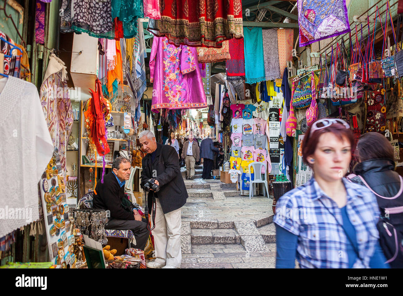 David Street, Arabisch Souk Markt, Altstadt, Jerusalem, Israel. Stockfoto