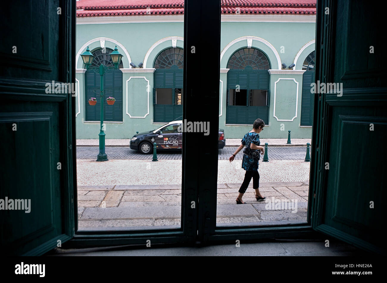 Street Scene, Kirche, Largo de Santo Agostinho von Santo Agostinho Kirche, Macau, China Stockfoto