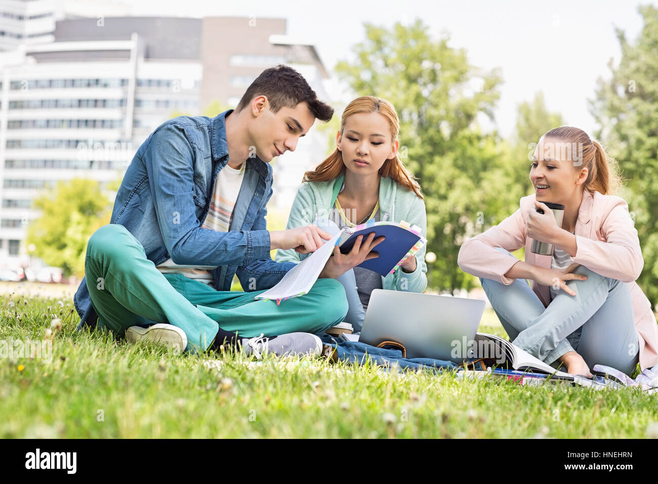 Studenten studieren auf dem campus Stockfoto