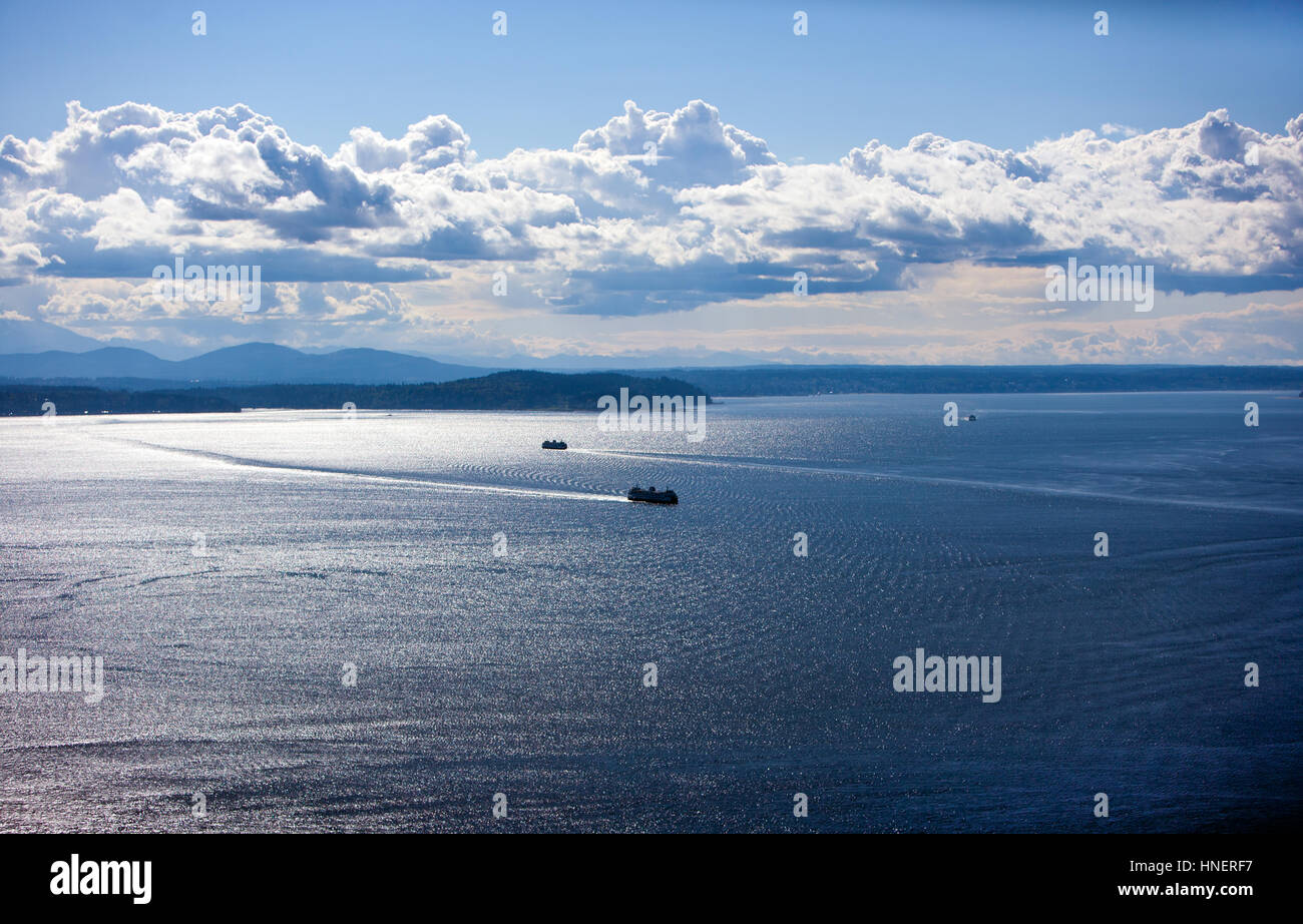 Blick heraus für Puget Sound vom Space Needle Stockfoto