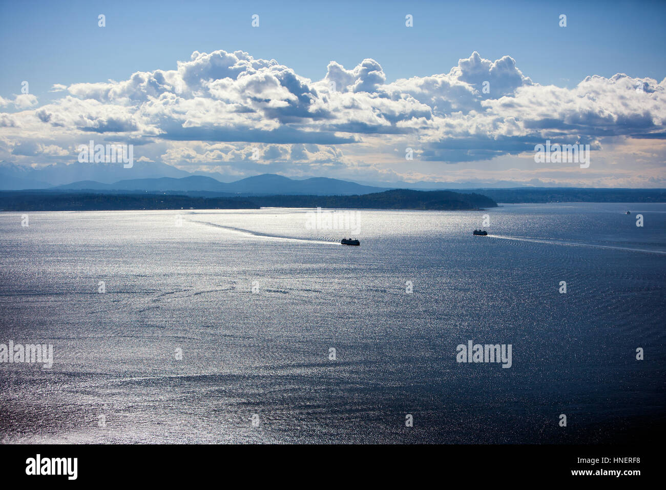 Blick heraus für Puget Sound vom Space Needle Stockfoto