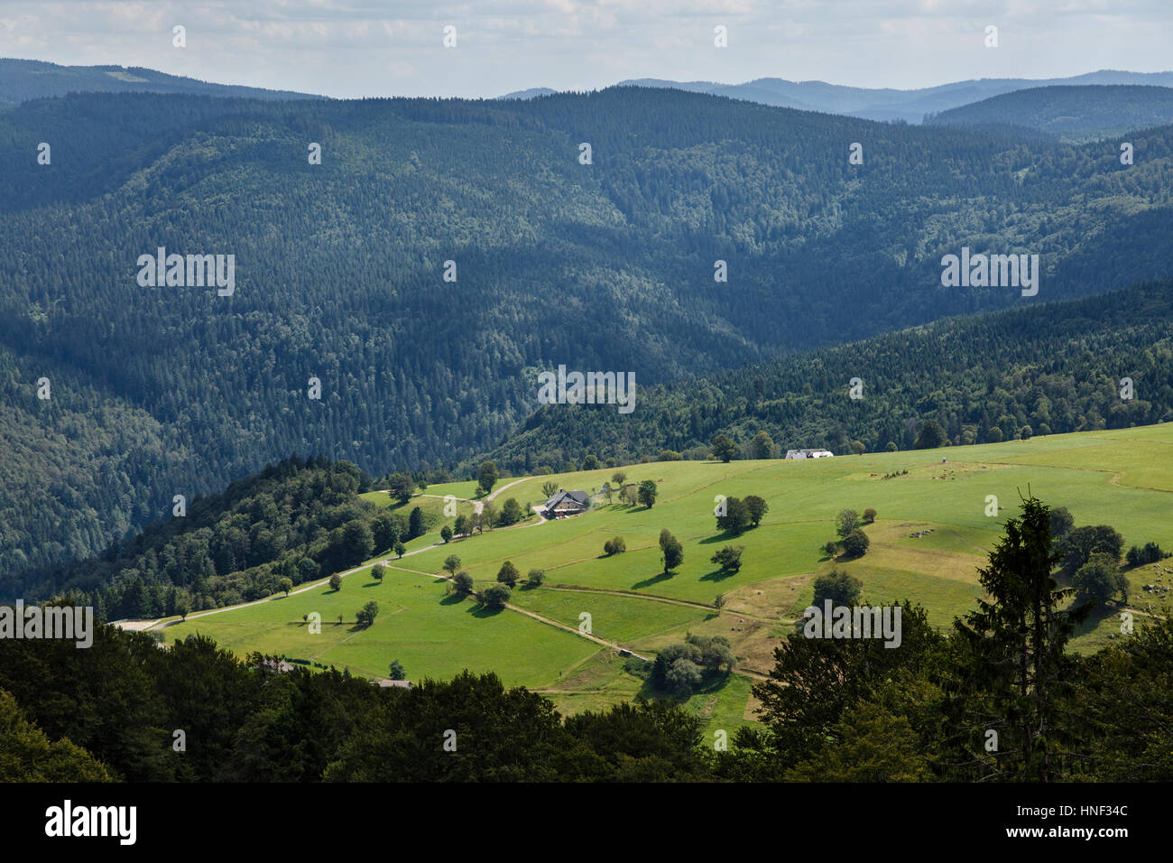 Blick vom Aussichtsturm auf dem Gipfel des Schauinsland, in der Nähe von Freiburg, Schwarzwald, Deutschland Stockfoto