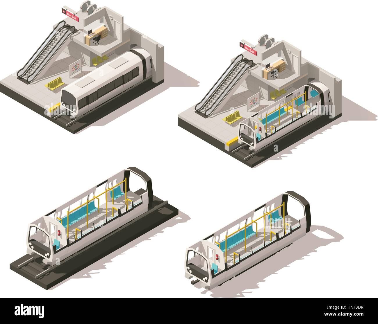 Vektor isometrische low-Poly u-Bahn Station cutaway Stock Vektor