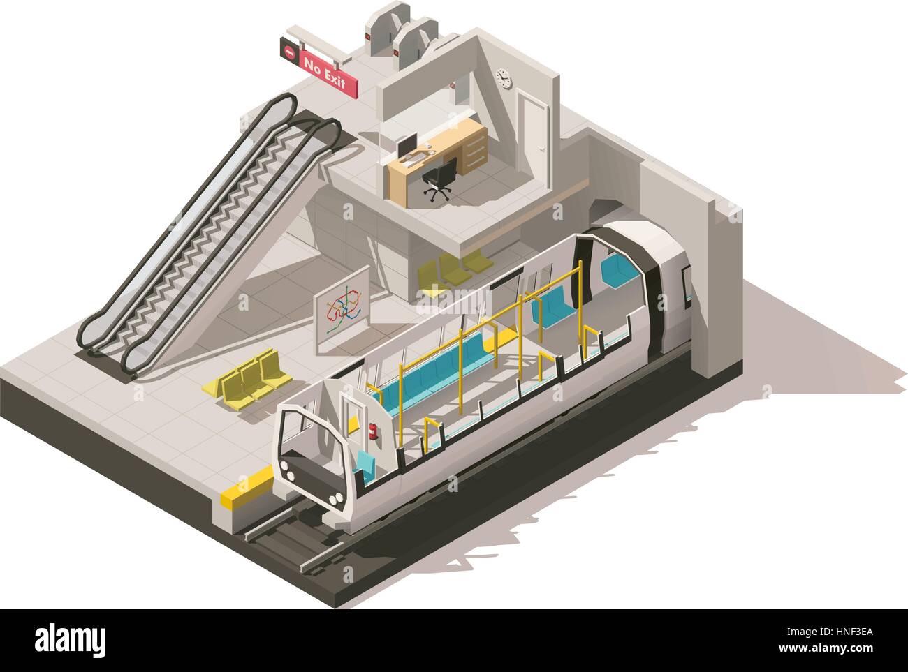 Vektor isometrische low-Poly u-Bahn Station cutaway Stock Vektor