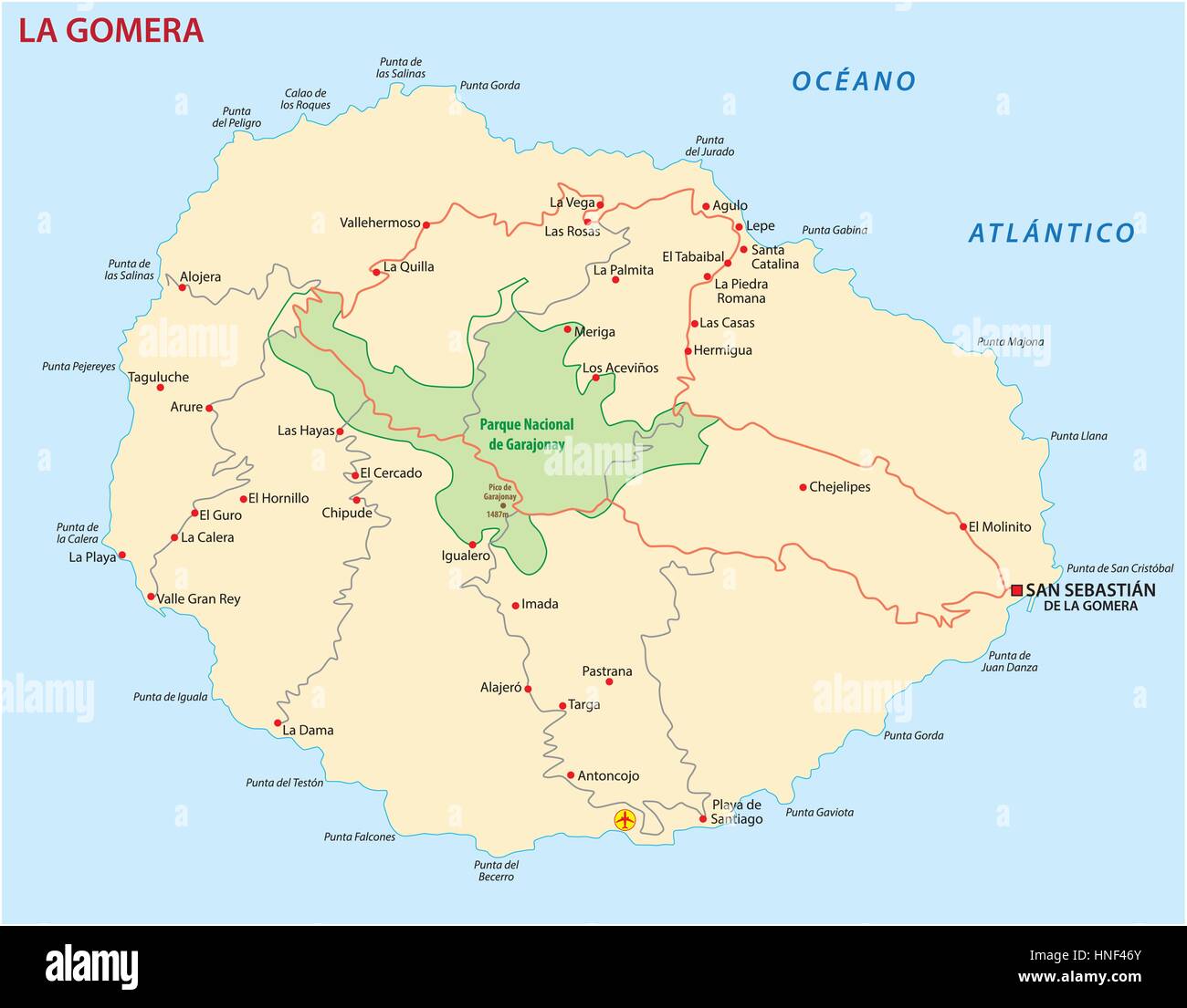 Vektor-Straßenkarte der Kanarischen Insel La Gomera Stock Vektor