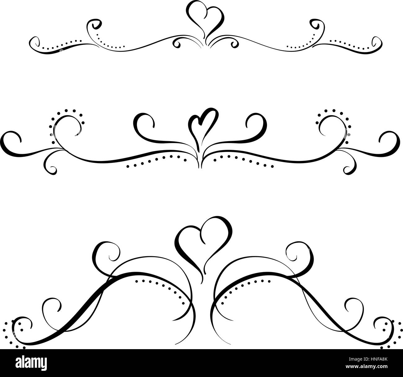 Kunst Kalligraphie Set Vintage dekorativen Quirlen für Design. Vektor-Illustration EPS10 Stock Vektor