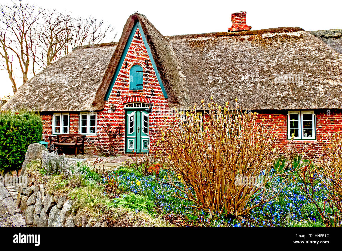 Friesischen reetgedeckten Ferienhaus auf der Insel Sylt; Friesenhaus Auf Sylt Stockfoto