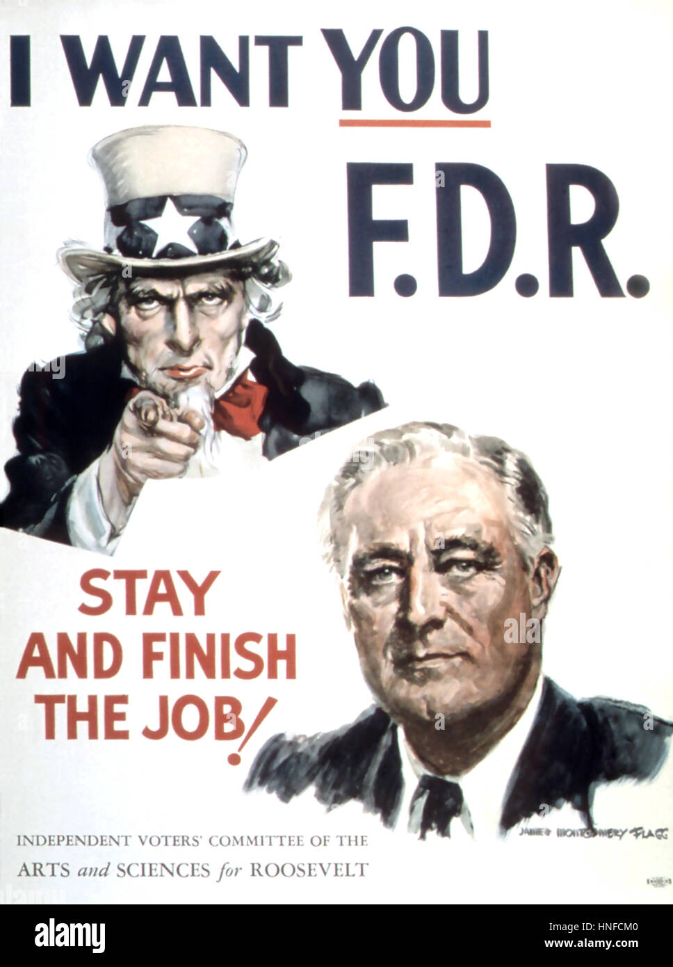 JAMS MONTGOMERY FLAGG (1877-1960), amerikanischer Künstler und Illustrator. Sein berühmtes Bild von Onkel Sam auf einem Plakat drängen die Wiederwahl von Roosevelt im Jahre 1936 verwendet Stockfoto