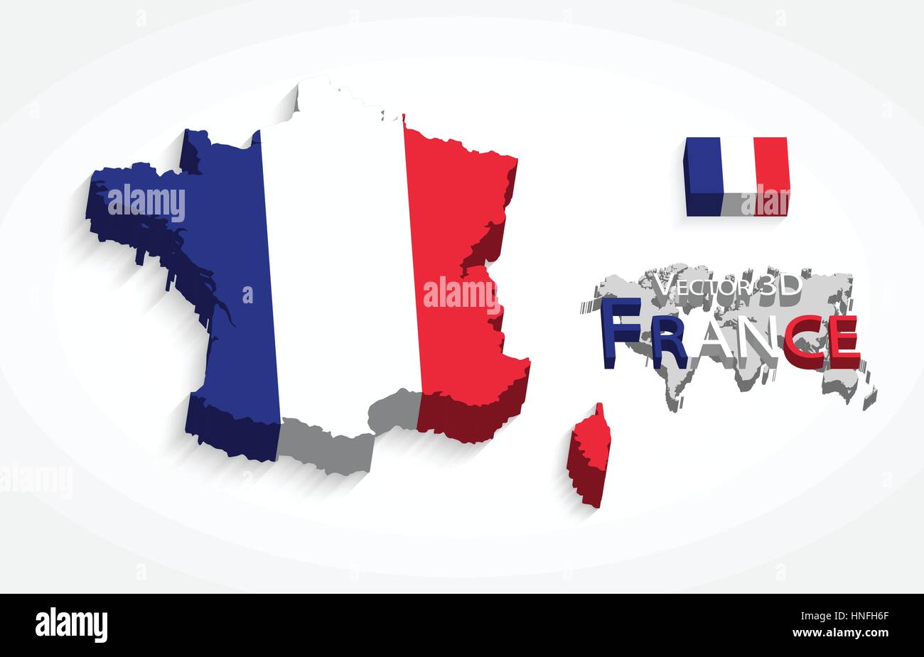 Republik Frankreich 3D (Flagge und Karte) (Transport und Tourismus-Konzept) Stock Vektor