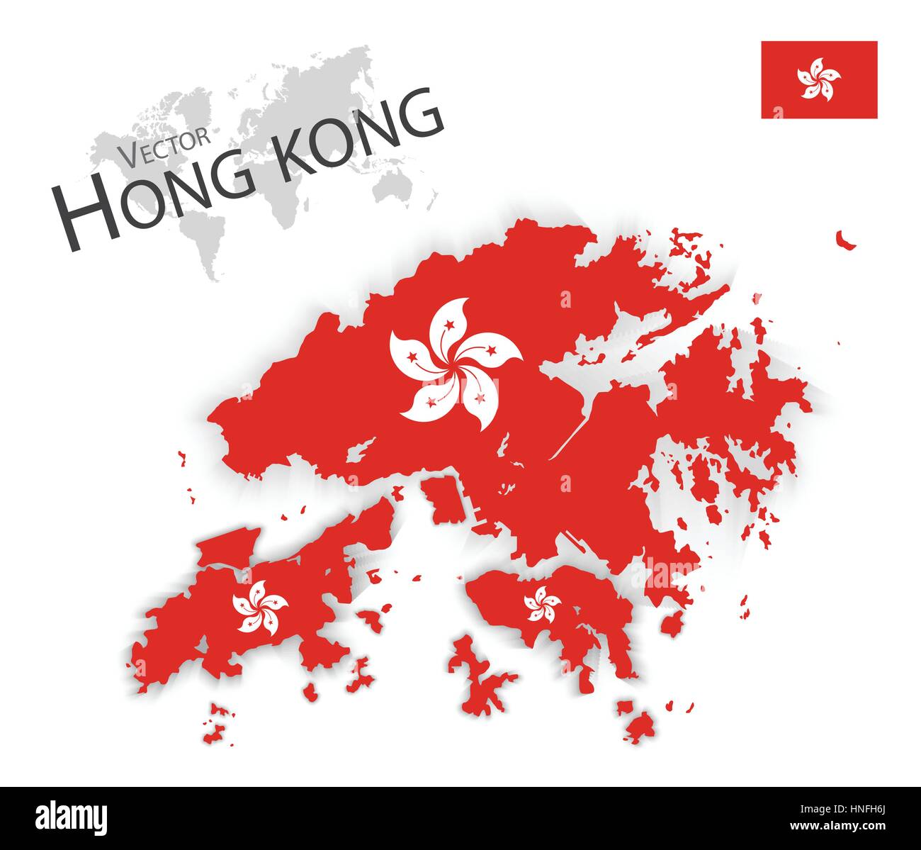 Hong Kong (Hong Kong Special Administrative Region der Volksrepublik China) (Flagge und Karte) (Transport und Tourismus-Konzept) Stock Vektor