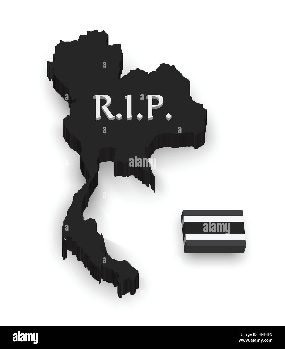Thailand-3D-Karte und Flagge. Ruhe in Frieden. trauern Sie, König von Thailand vergehen. Stock Vektor