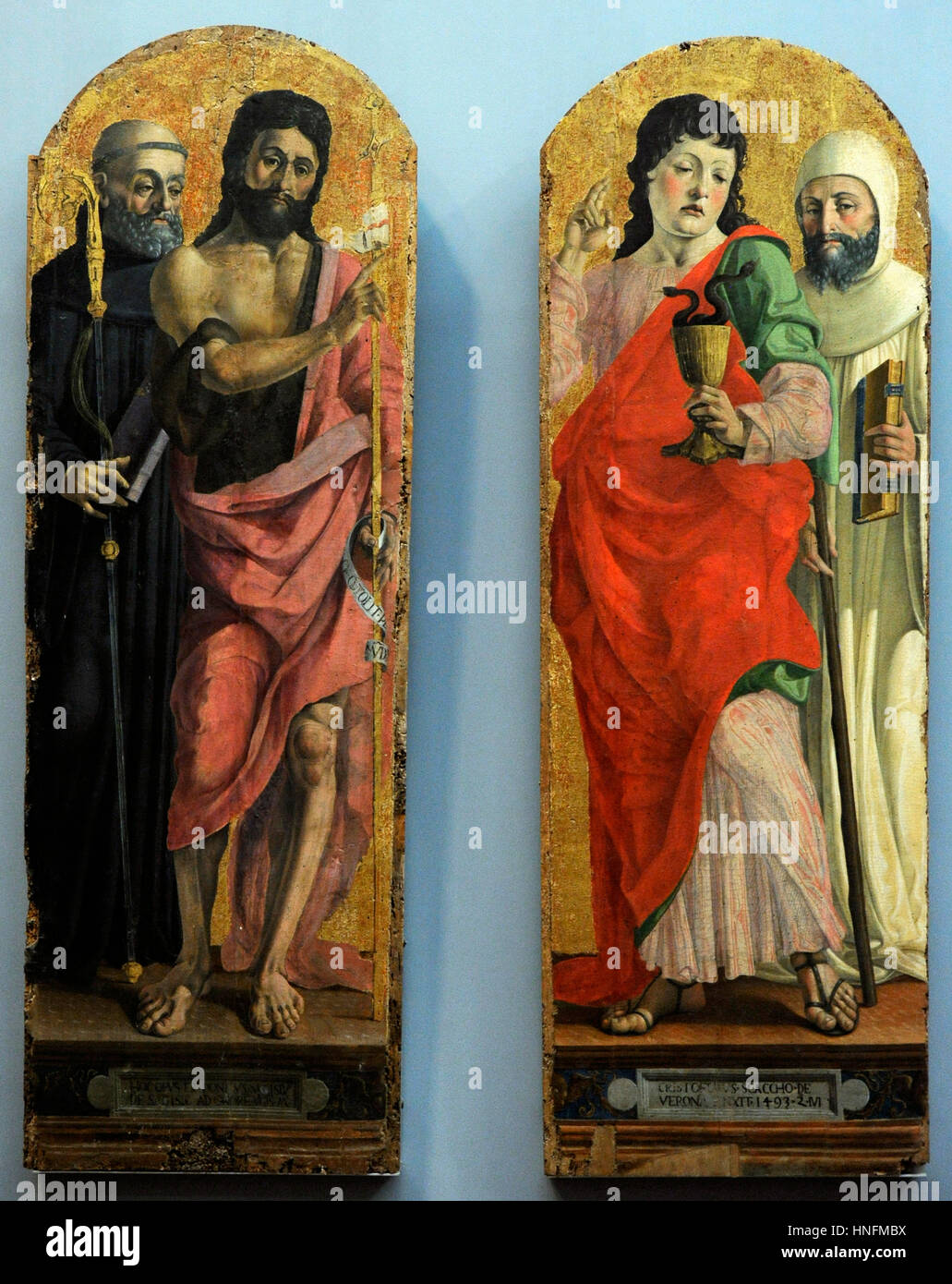 Cristofor Scacco (15. / 16. c). Johannes der Täufer und St. Benedikt. St. Johannes Evangelist und St. Bernhard. 1493. Stockfoto