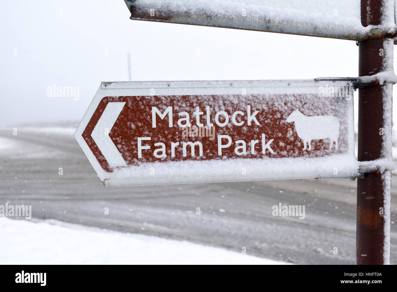 Matlock, Derbyshire, UK. 12. Februar 2016. Heftige Schneefälle in den Derbyshire Dales, in der Nähe von Matlock und Umgebung. Derbyshire Grafschaftsrat Salzstreuer sind aufgrund von Frost und eisigen Bedingungen. Bildnachweis: Ian Francis/Alamy Live-Nachrichten Stockfoto
