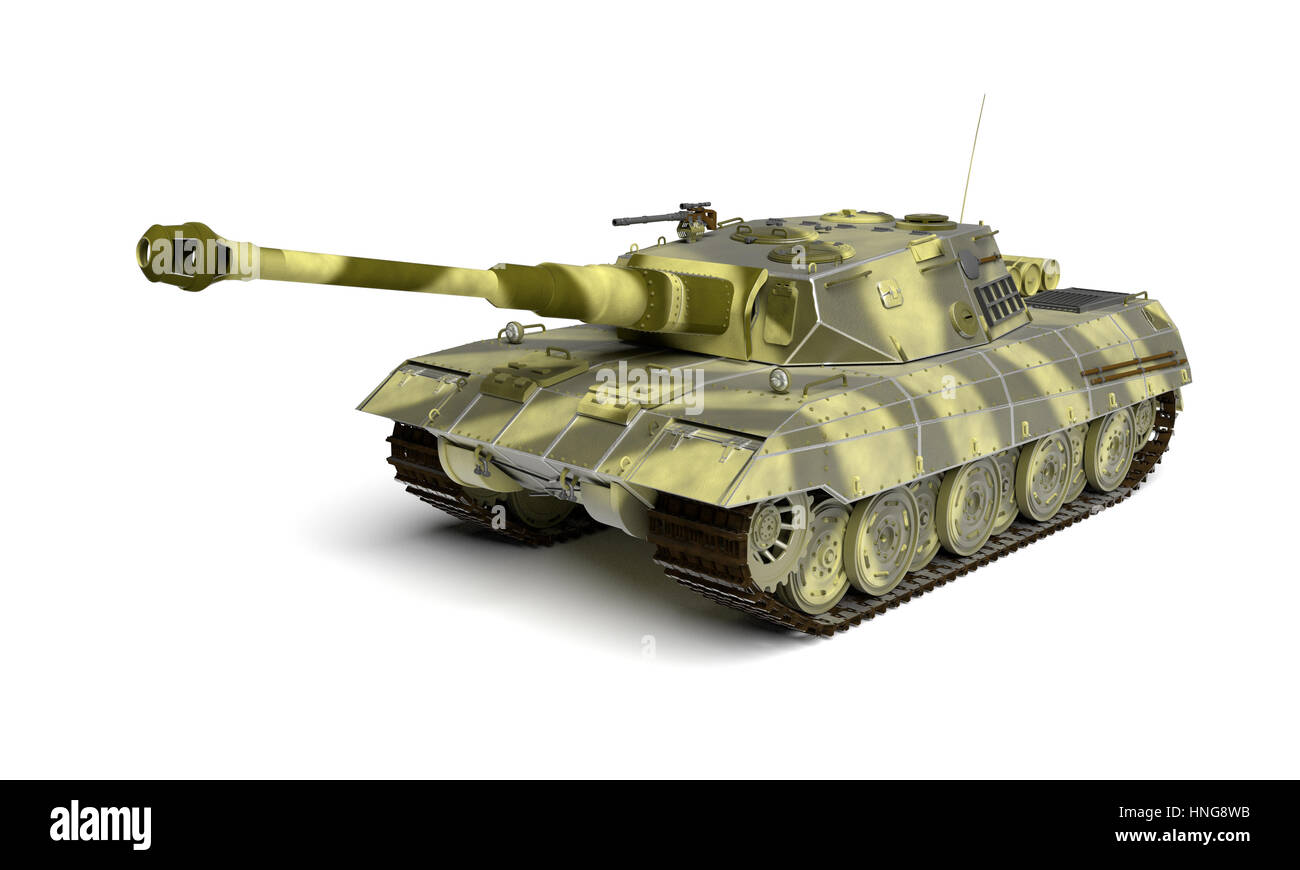 Armored Tank isoliert auf den weißen Hintergrund. 3D-Bild dargestellt. Armee Fahrzeug. Stockfoto