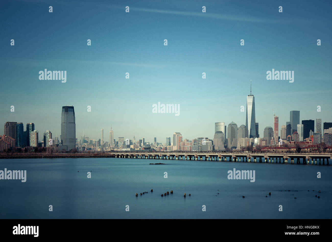 Manhattan Skyline mit Wolkenkratzern in New York City Innenstadt. Stockfoto