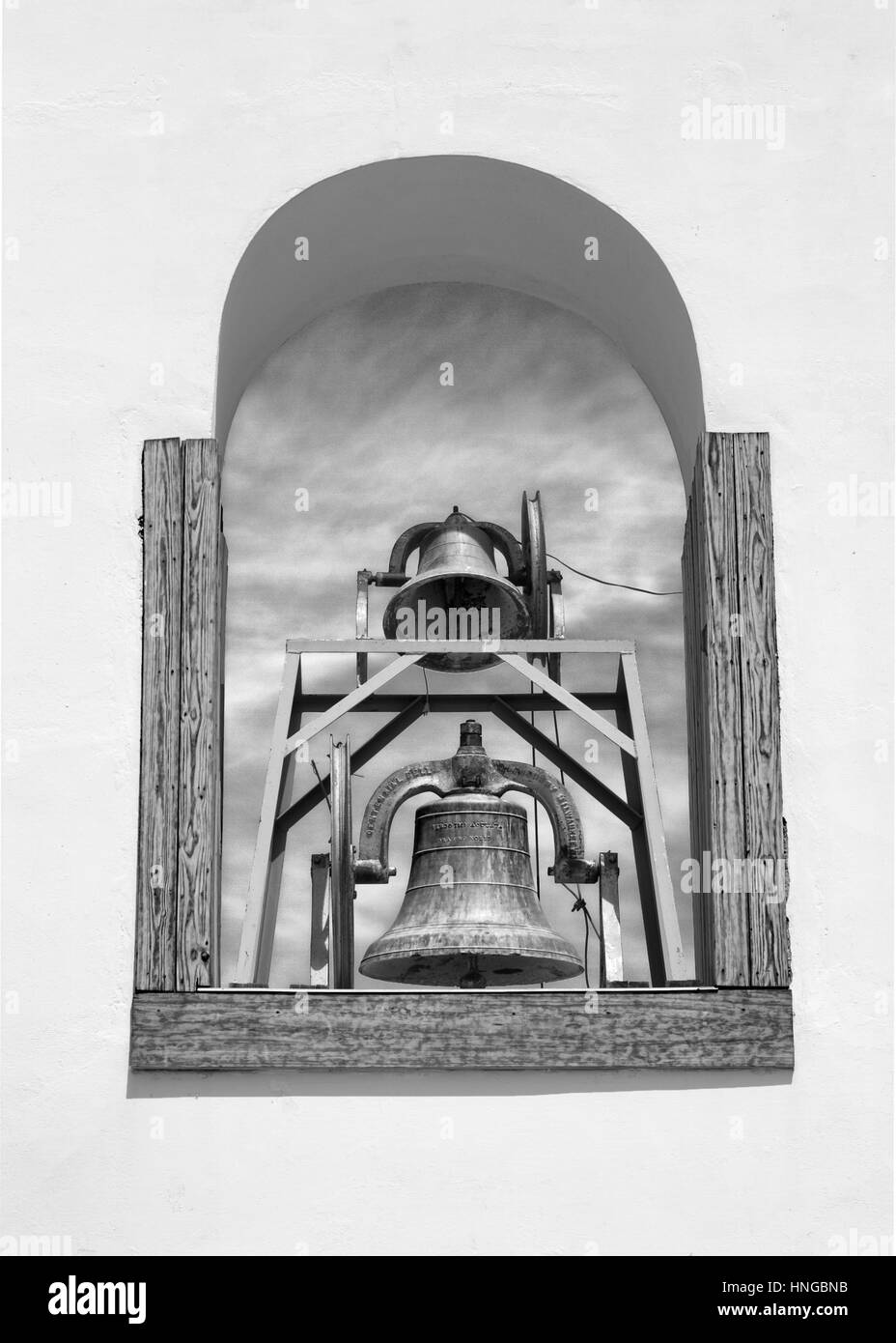 Die Glocken von der spanischen Mission Glockenturm in Texas. Stockfoto