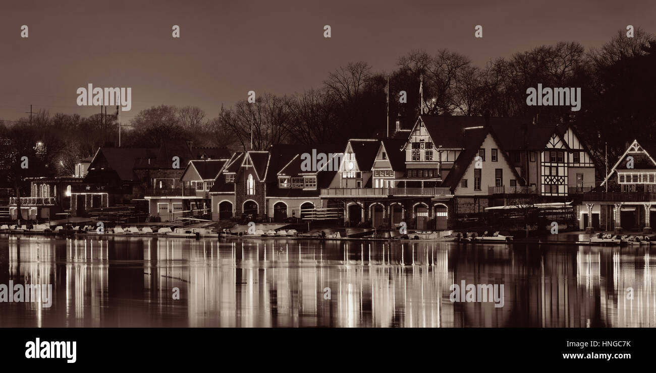 Boathouse Row in Philadelphia als historische Wahrzeichen. Stockfoto