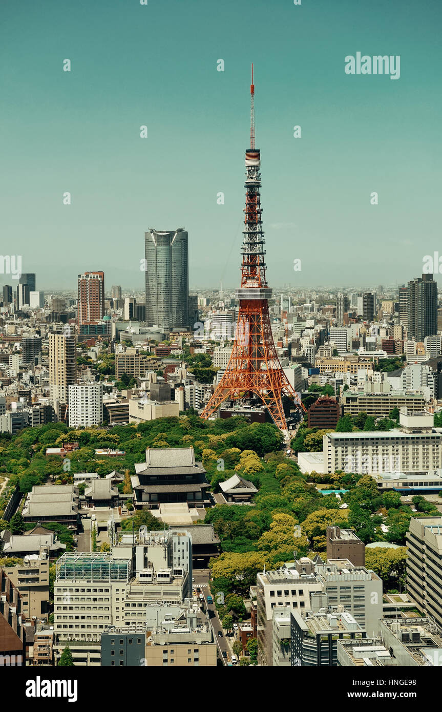 Tokyo Tower und städtischen Skyline Blick von der Dachterrasse, Japan. Stockfoto