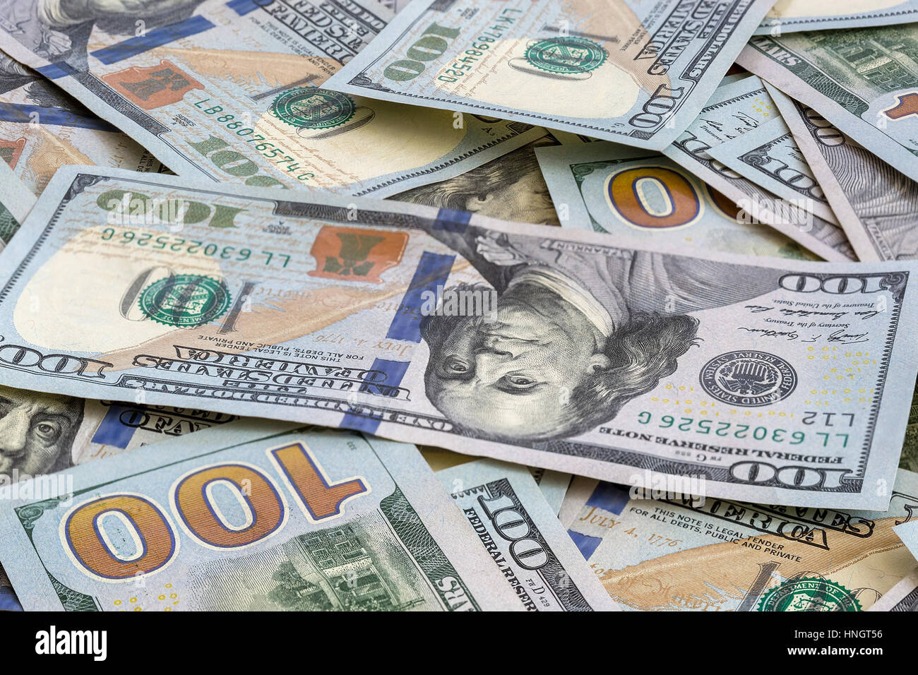 Vereinigte Staaten von Amerika USD 100 100 US-Dollar US-Notenbank Hinweis Hintergrund Stockfoto