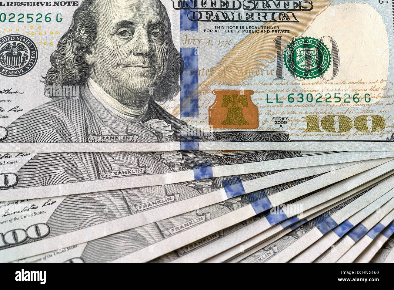 Vereinigte Staaten von Amerika USD 100 100 US-Dollar US-Notenbank Hinweis Closeup Stockfoto