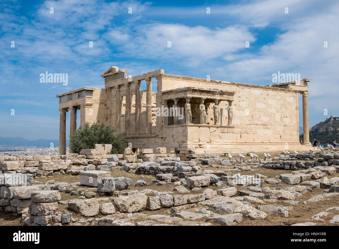 Erechtheion Tempels mit Karyatiden, Karyatide Veranda, Akropolis, Athen, Griechenland Stockfoto