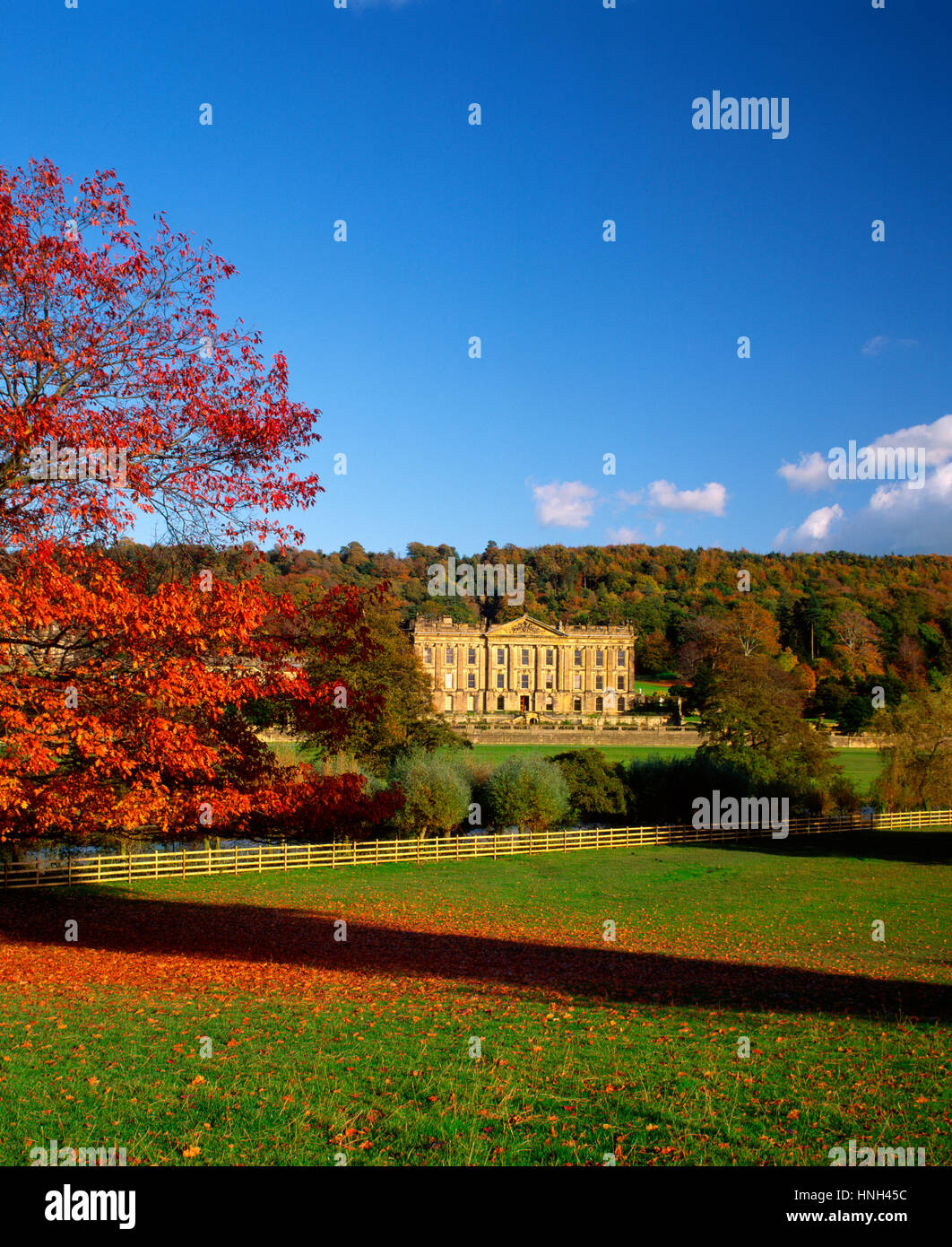 Chatsworth House im Herbst, in der Nähe von Bakewell, Derbyshire Stockfoto