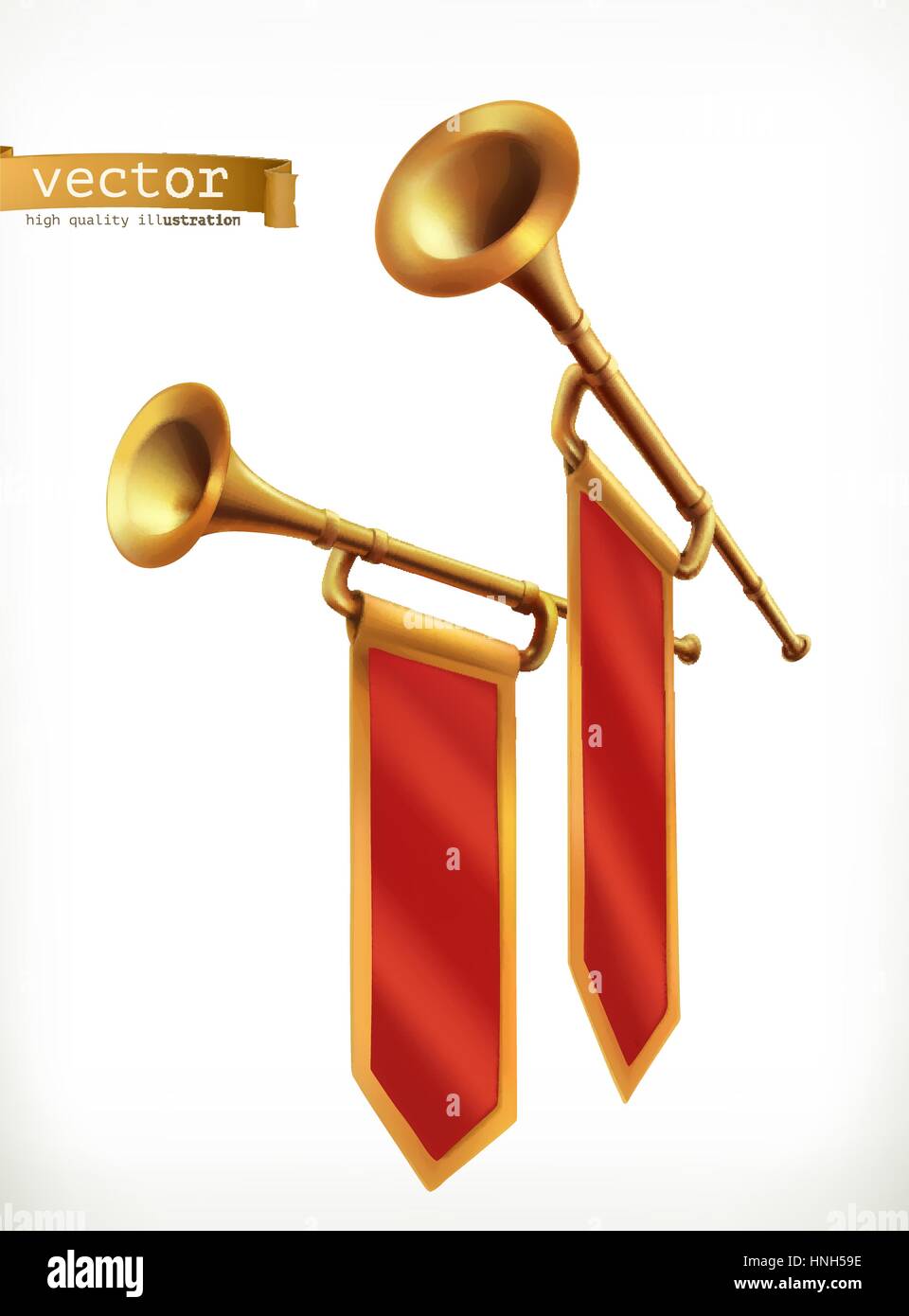 Fanfare. Goldene Trompete. 3D Vektor icon Stock Vektor